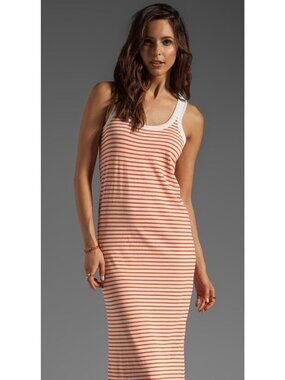 DEMYLEE Women’s Orange White Striped Side Slit Maxi Tshirt Cover Up Dress Sz L
